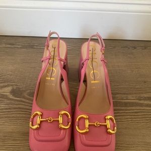 pink tropical horsebit gucci heel